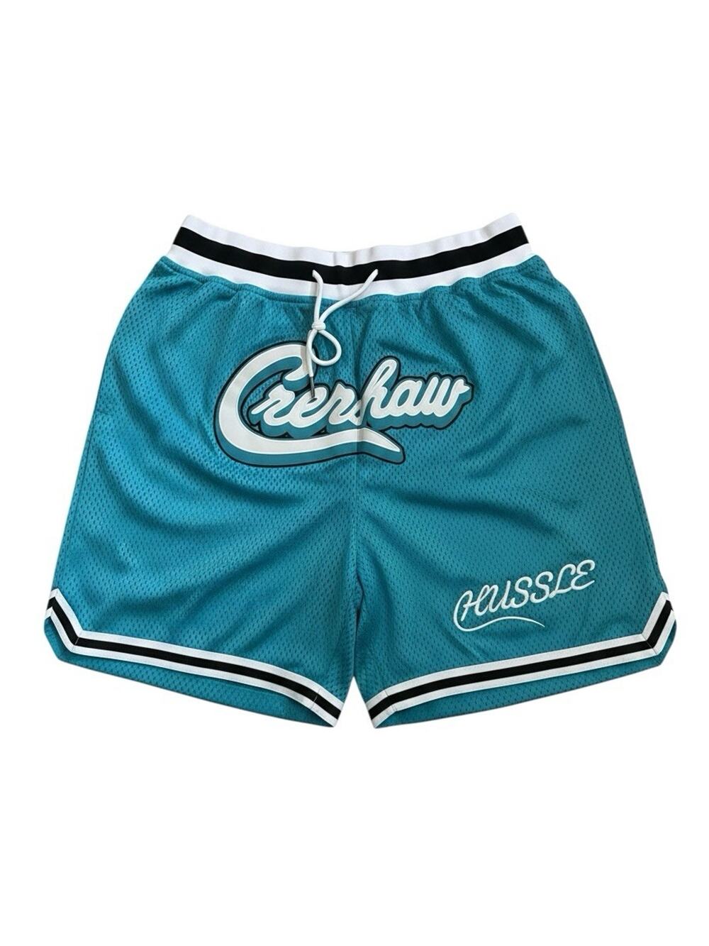 Nipsey Hussle Men's Headgear Crenshaw Embroidered Basketball Shorts L Mesh Teal